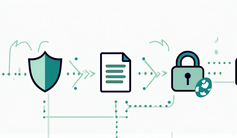 Adatvédelmi ikonok: pajzs, iratok, szerződés